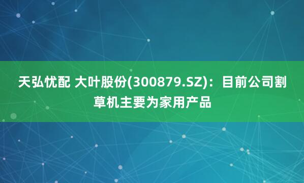 天弘忧配 大叶股份(300879.SZ)：目前公司割草机主要为家用产品